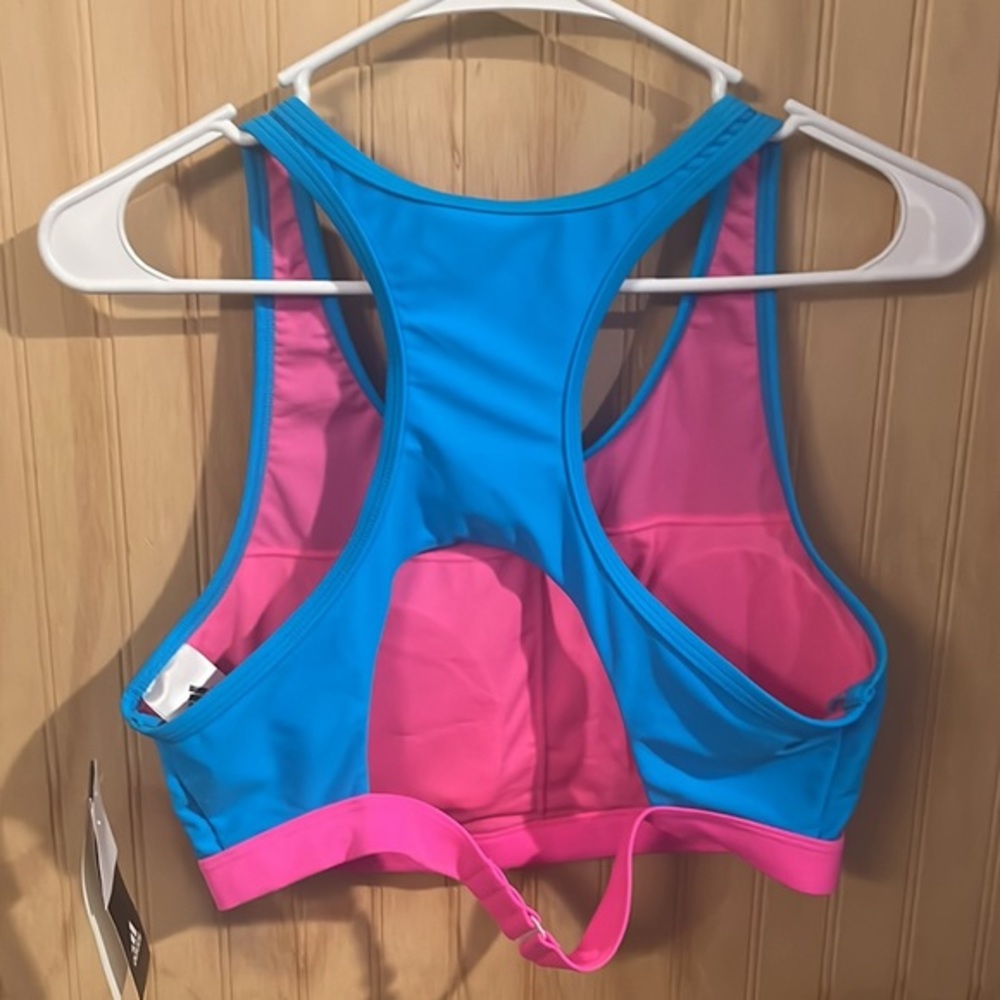 Adidas sports bra neon pink/blue‎ size L - Picture 2 of 4